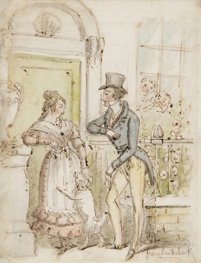 Courtship, c.1835 (kağıt üzerinde kalem, fırça, mürekkep ve wc) by George Cruikshank
