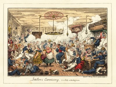 Bir barda içki içip dans eden İngiliz denizciler, Napolyon dönemi, 1829 (litografi) by George Cruikshank
