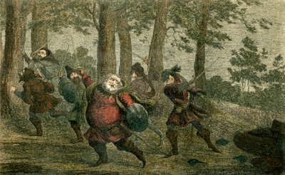 Falstaff, ölümüne terliyor ve yürürken yağsız toprağı yağlıyor by George Cruikshank