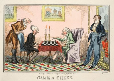 Game of Chess, pub, Thomas McLean, 1835 (el renkli gravür) by George Cruikshank