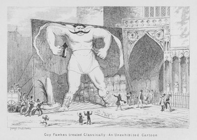 Guy Fawkes klasik olarak ele alındı, Sergilenmemiş bir karikatür (gravür) by George Cruikshank