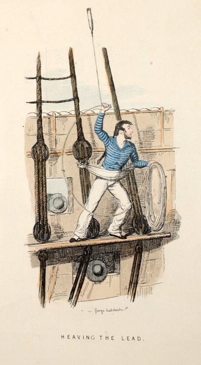 Heaving the Lead, pub, c.1841 (el renkli gravür) by George Cruikshank