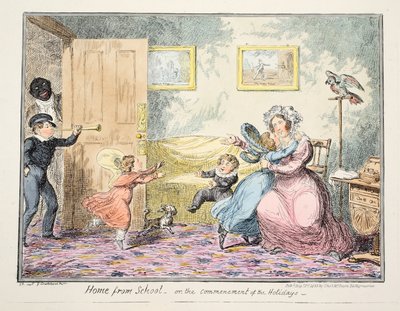 Okuldan Ev veya Tatil pubının Başlangıcı. 1835 (el renkli gravür) by George Cruikshank