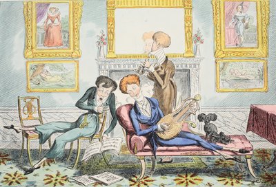 Sinek kuşları veya A Dandy Trio, pub. 1835 (el renkli gravür) by George Cruikshank