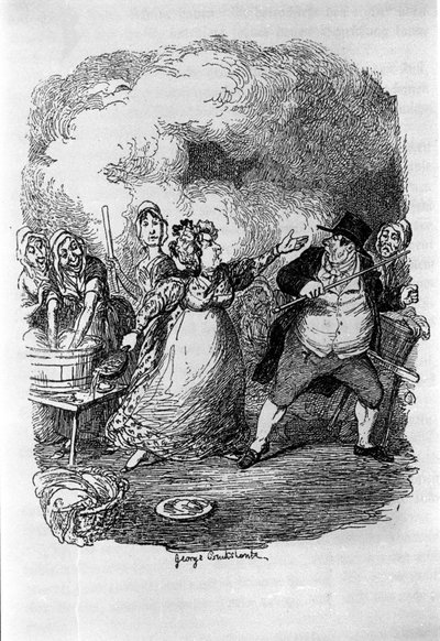 Charles Dickens (1812-1870), George Cruikshank (1792-1878) tarafından “” Oliver Twist” (Olivier) için çizim. by George Cruikshank