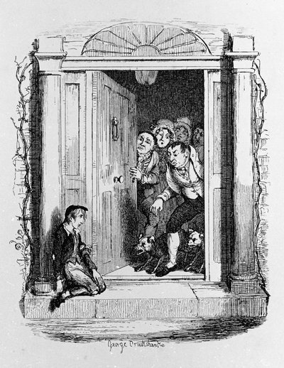 Charles Dickens (1812-1870), George Cruikshank (1792-1878) tarafından “” Oliver Twist” (Olivier) için çizim. by George Cruikshank