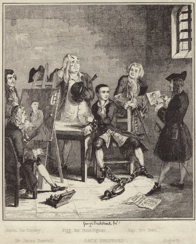 Jack Sheppard hapishanede portresini Sir James Thornhill'e yaptırırken by George Cruikshank