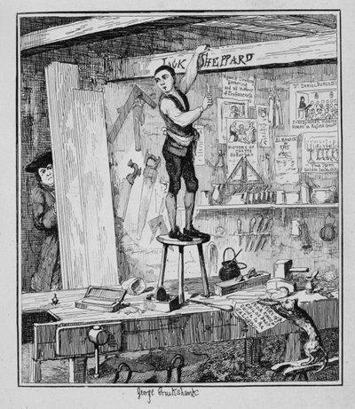 Jack, adını eski işvereninin dükkanındaki bir kirişe oyuyor, 1839
