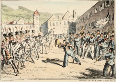 Greenwich Hastanesinden Jacks Trump of Defiance, Deniz Kuvvetleri Eskizleri Dizisi, Bir Savaş Adamının Yaşamını Tanımlayan, pub. 1826 (el renkli gravür) by George Cruikshank