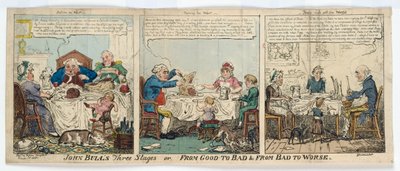 John Bull'un üç aşaması veya İyiden Kötüye ve Kötüden Daha Kötüye, 1815 (el boyaması gravür) by George Cruikshank