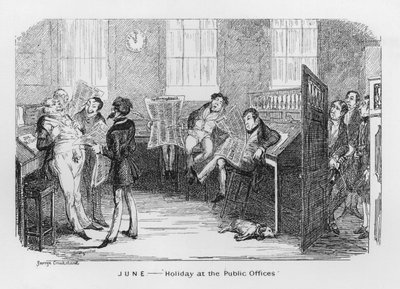Haziran, Resmi Dairelerde Tatil (gravür) by George Cruikshank