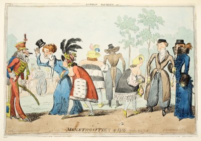 Londra Dandies veya 1815 Canavarları, Hyde Park, pub. 1835 (el renkli gravür) by George Cruikshank