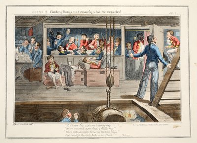 Usta B, Tam olarak beklediği gibi olmayan şeyleri bulmak, pub. 1835 (el renkli gravür) by George Cruikshank