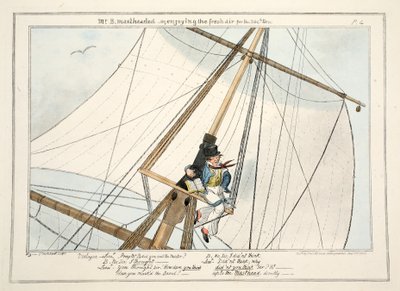 Bay B. Mastheaded - veya 304. kez temiz havanın tadını çıkarırken, The Progress of a Midshipman, 1835 (el boyaması gravür) by George Cruikshank