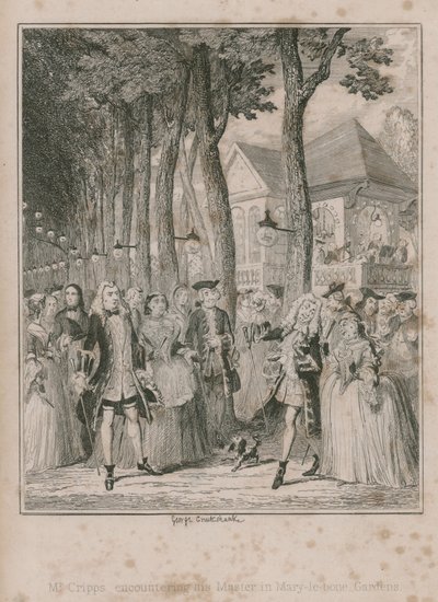 Bay Cripps, Mary-le-bone Gardens'ta Mater'ıyla karşılaşıyor by George Cruikshank