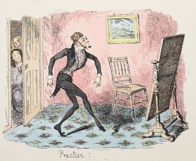 Alıştırma, bar. 1832 (el renkli gravür) by George Cruikshank