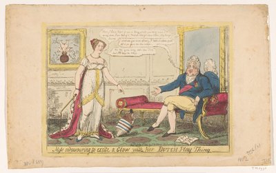Prenses Charlotte, Hollanda Ücreti ile oynadı, 1814 Bayan, Dutch Play Thing'i ile bir Glow'u heyecanlandırmaya çalışıyor (nesnedeki başlık) by George Cruikshank