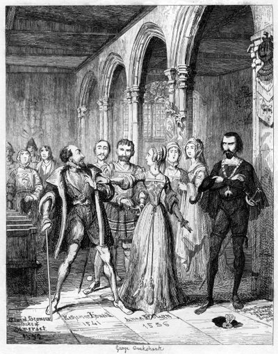 Kraliçe Jane, Northumberland ve Simon Renard arasında araya giriyor, 1553 1840. by George Cruikshank