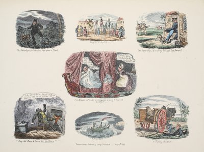 Tahta Ayağa Sahip Olmanın Avantaj ve Dezavantajlarına İlişkin Çizimler Serisi, pub. 1828 (el renkli gravür) by George Cruikshank