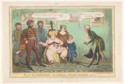 Spotprent op prinses Caroline, 1817 Ryl Condescension veya bir Dışişleri Bakanı hayretler içinde! by George Cruikshank
