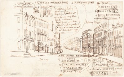 Etiketli İş Yerleri ile Sokak Perspektifi by George Cruikshank