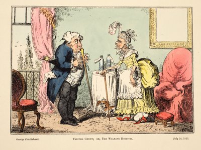 Tabitha Grunt; veya The Walking Hospital, pub. 1813 (el renkli gravür) by George Cruikshank