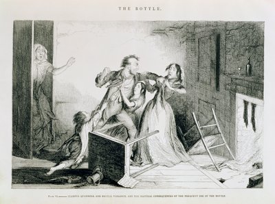 Şişe, Plaka VI, Korkunç kavgalar ve vahşi şiddet, şişenin sık kullanımının doğal sonuçlarıdır, 1847 by George Cruikshank