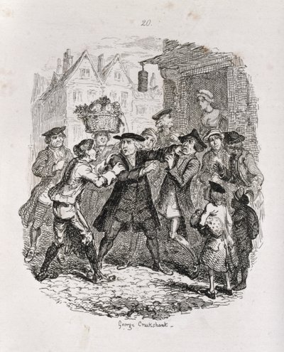 Doktor, Avukat Murphy'yi Ele Geçiriyor, 'Amelia'dan, sanatçı tarafından oyulmuş, 'Henry Fielding'in Eserleri'nden bir illüstrasyon, pub. Henry G. Bohn tarafından, 1853 by George Cruikshank