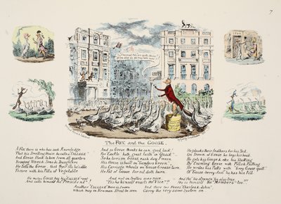 Tilki ve Kaz, pub. 1833 (el renkli gravür) by George Cruikshank