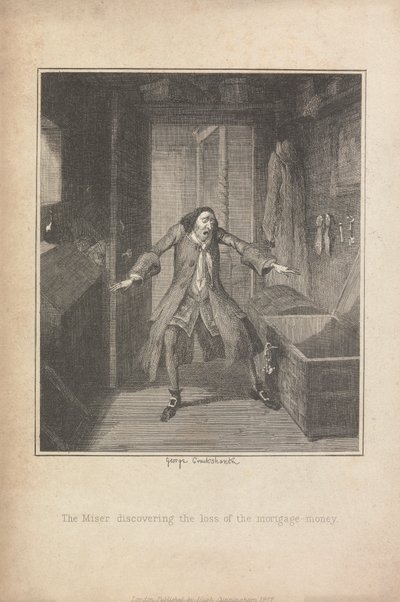 İpotek parasının kaybını keşfeden Cimri by George Cruikshank