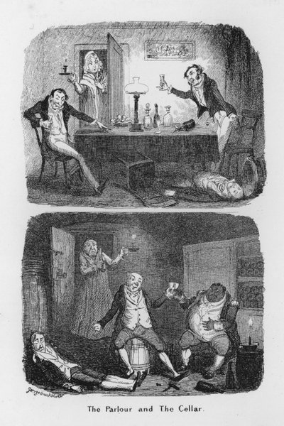 Salon ve Mahzen (gravür) by George Cruikshank