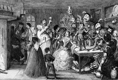 Xit, şimdi Sir Narcissus le Grand, düğün gününde arkadaşlarını eğlendiriyor, 1840. by George Cruikshank