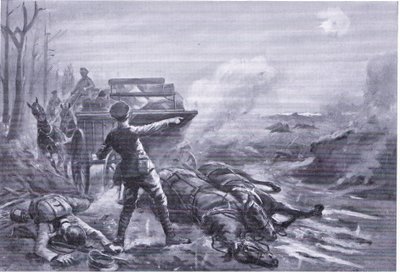 Onbaşı Ashworth, ağır ateş altında nakliye sütununu yeniden düzenliyor (DCM ödülüne layık görüldü) by George Derville Rowlandson