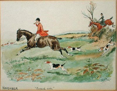 Kasım Ayı: Avcılık (kalem ve mürekkep ve kağıt üzerine sulu boya) by George Derville Rowlandson