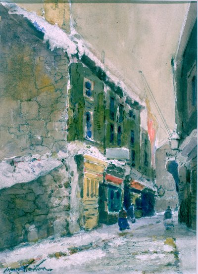 Winter, Clive Street, North Shields (karta yapıştırılan kağıt üzerine karakalem ve sulu boya) by George Edward Horton