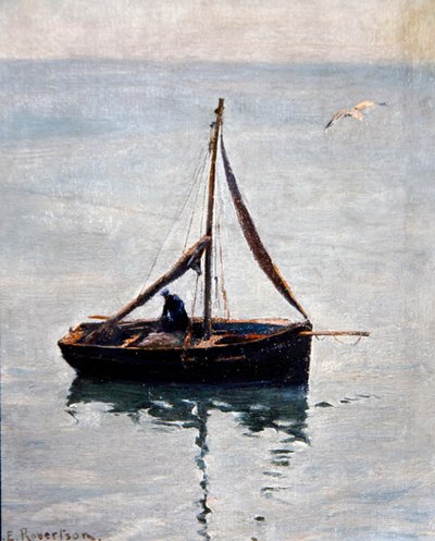 Ağları Onarmak, c.1910 (tuval üzerine yağlı boya) by George Edward Robertson