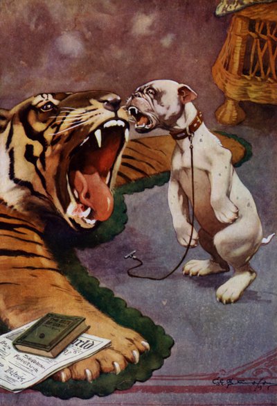 Kaplan, Kaplan - kaplan halısına havlayan köpek (renkli taş) by George Ernest (after) Studdy