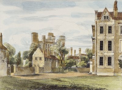 Queens Garden'dan Yeni Saray, Kew Gardens'dan 4. levha: Charles Hullmandel (1789-1850) tarafından oyulmuş Taş Üzerine Yirmi Dört Çizim Serisi, 1820'de yayınlandı (el boyaması taş) by George Ernest after Papendiek