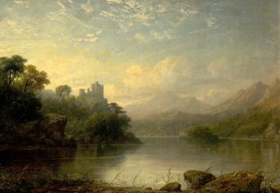 Yıkılmış Kale ve Dağlar ile Göl Manzarası, 19. yüzyıl by George F. Buchanan
