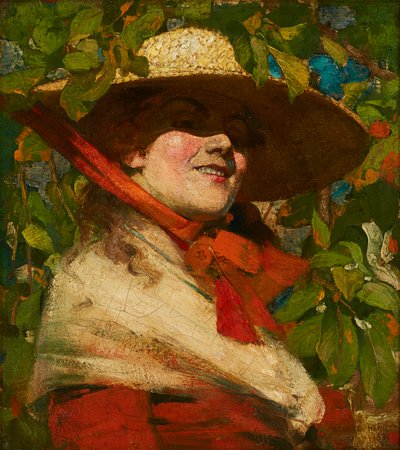Hasır Şapkalı Kız (tuval üzerine yağlı boya) by George F. Henry