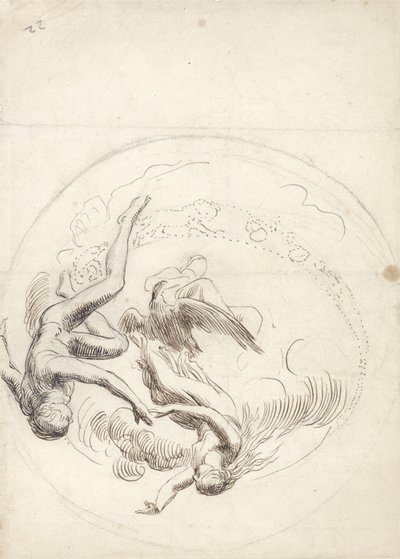 Dairesel bir tavan dekorasyonu için çalışma (kalem ve kahverengi mürekkep ve grafit) by George Frederick Watts