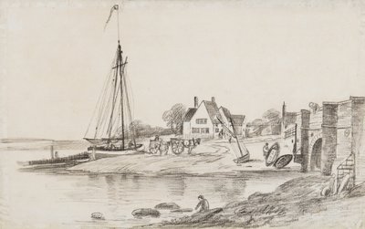"Devekuşu" pub ile nehir Orwell açıklarında Bourne Köprüsü ve Ostrich Creek, by George Frost