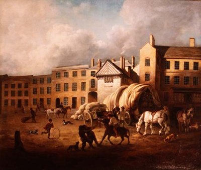 Bir Avluda Figürler ve Atlarla 18. Yüzyıl Kasabası Sahnesi by George Garrard