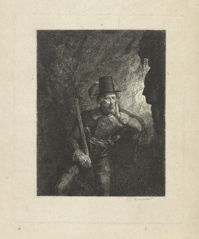 Bir mağarada silahlı soyguncu by George Gillis Haanen