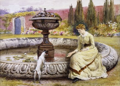 Süs Havuzunun Yanında Bir Hanımefendi ve Bir Köpek, by George Goodwin Kilburne