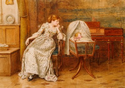 Anne ve Çocuklu Bir İç Mekan by George Goodwin Kilburne
