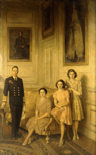 Kraliyet Ailesi: Kral George VI, Kraliçe Elizabeth ve iki kızı Prenses Margaret ve Prenses Elizabeth by George Harcourt
