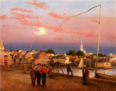 Newport, Günün Sonu, 1851 (tuval üzerine kağıt üzerine yağlı boya) by George Harvey
