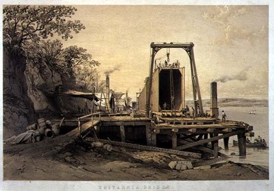 Britannia Köprüsü, Tüplerin Platformu ve İnşaatı, Eylül 1848, sanatçı tarafından gravür, pub. 1849 (taş) by George Hawkins