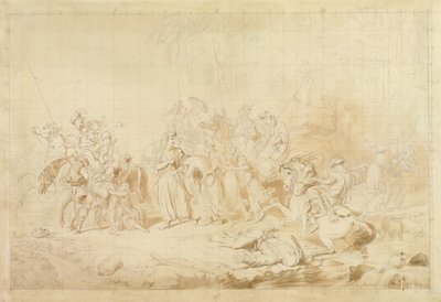 Kürdistan Eşkıyası, Çerkes Kadınlarını Şaşırtma ve Sürüklemede Gürcülere Yardım Eder. 1827-28 c. (dokuma kağıt üzerine kalem ve kahverengi mürekkep) by George Hayter